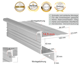 Treppenkantenprofil Stabil 14,5 Alu für Parkett oder Massivholz bis 14 mm: