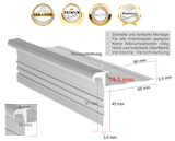 Treppenkanten Profil Standard 14,5 Alu für Parkett und Massivholz bis 14 mm: