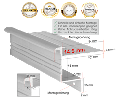 Treppenprofil Stabil 14,5 mm / Aluminium eloxiert in Silber-Natur