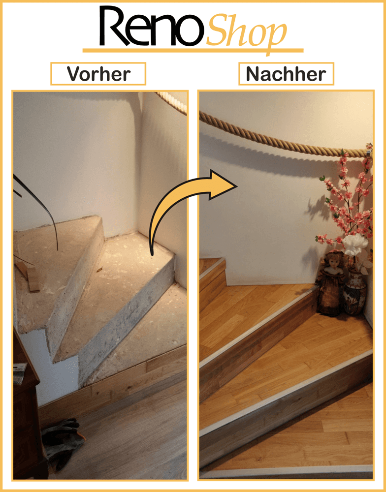 Betontreppe belegen - Vorher Nachher Bilder einer belegten Betontreppe