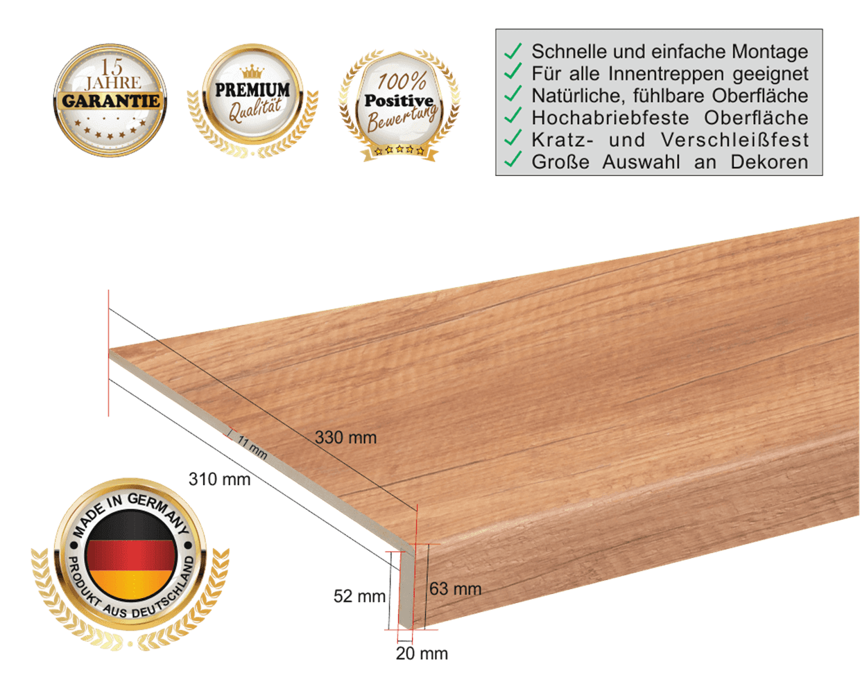 Stufe aus Laminat - Laminatstufen in vielen unterschiedlichen Dekoren