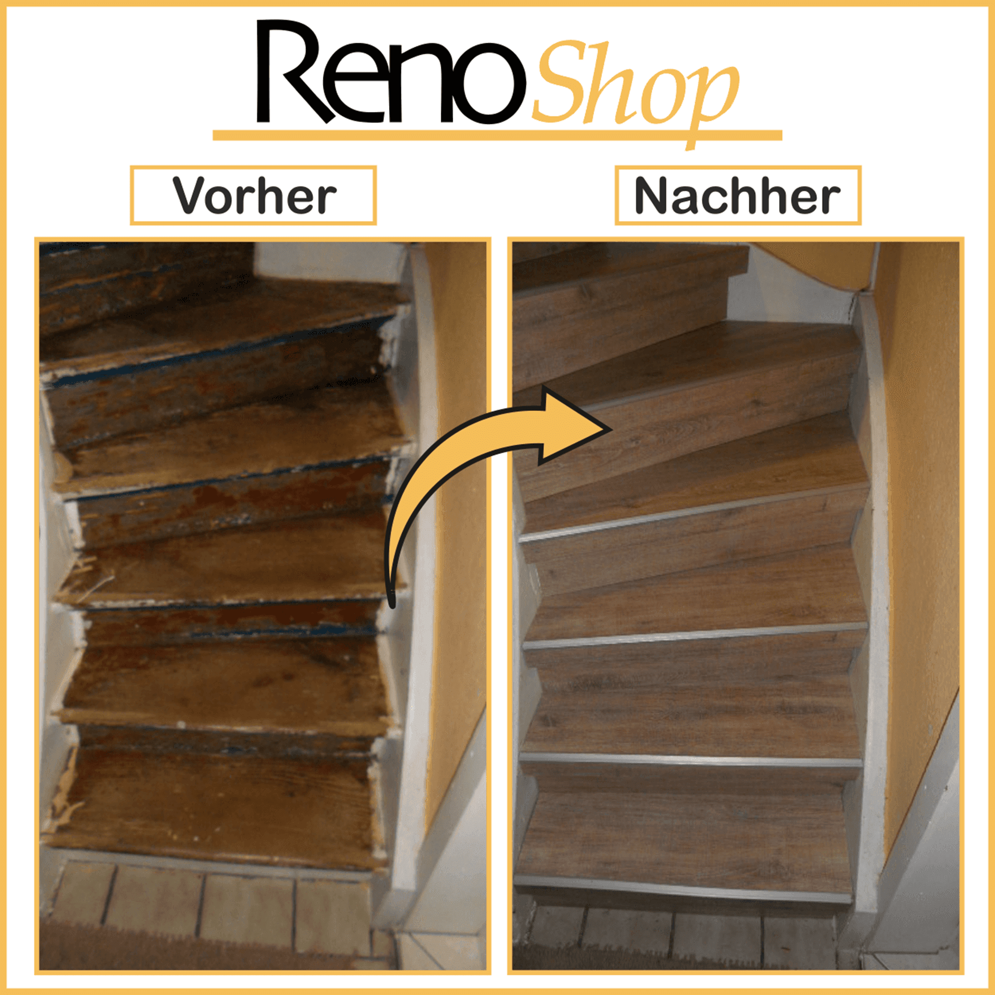 Vorher Nachher Bild einer renovierten Treppe