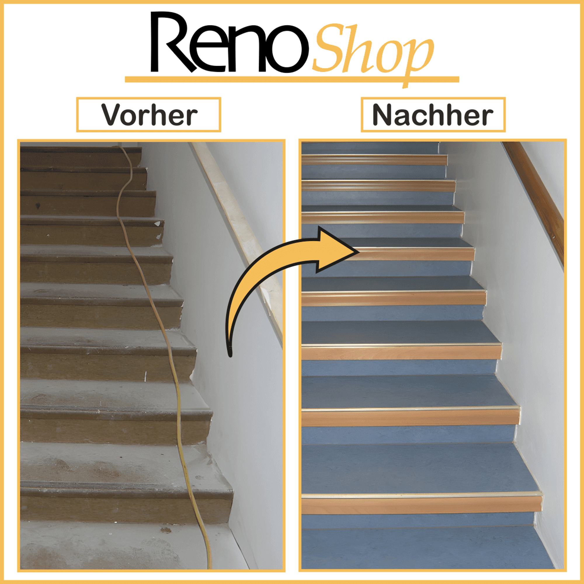 Vorher-Nachher-Bild sanierung alte Holztreppe