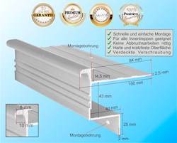 Treppenprofil Stabil 14,5 mm / Aluminium eloxiert in Silber-Natur