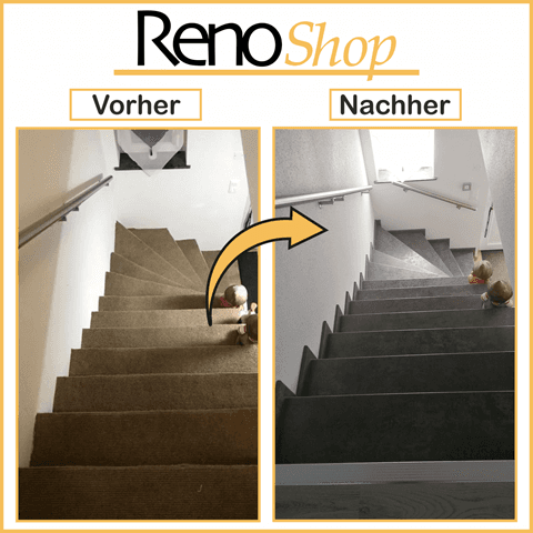 Vorher- Nachher Bilder einer Treppenverkleidung mit Laminatstufen: