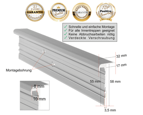 Treppenprofil Multiversal in Silber-Natur
