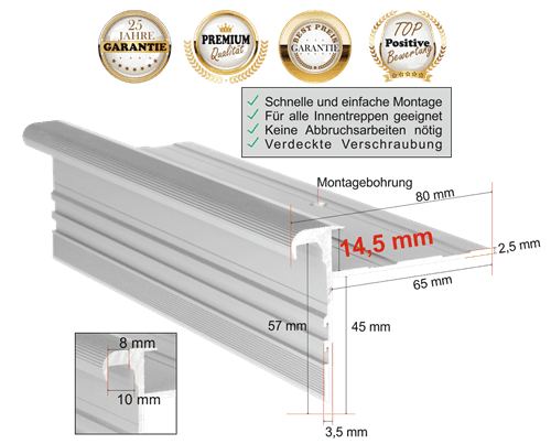 Treppenprofil Standard 14,5 mm in Silber-Natur