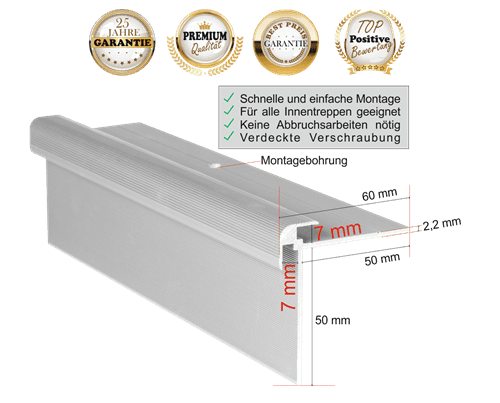 Treppenprofil CLASSIC 7 mm in SILBER / Treppenkantenprofil