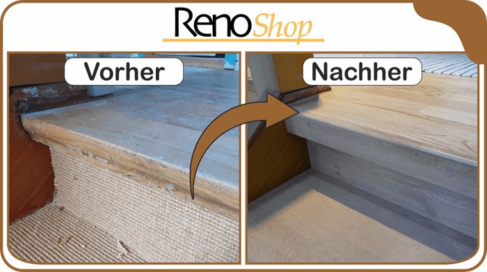 Vorher- Nachher Bilder einer Treppenrenovierung mit Laminatstufen: