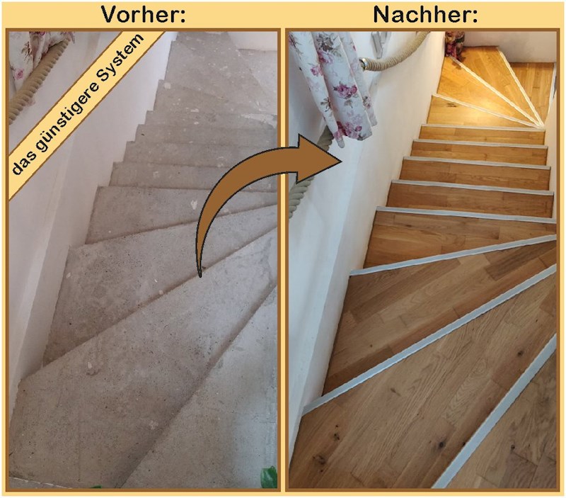 Vorher- Nachher Bilder einer Treppenrenovierung mit Treppenprofil