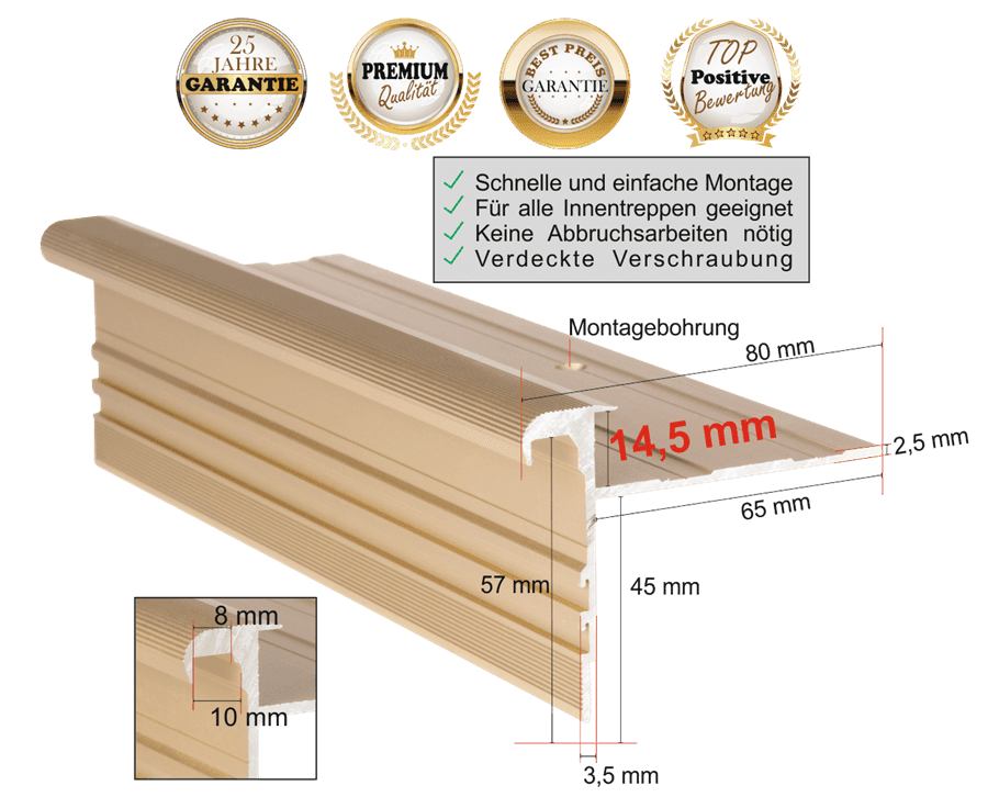 Treppenprofil Standard 14,5 mm in Messing-Sand