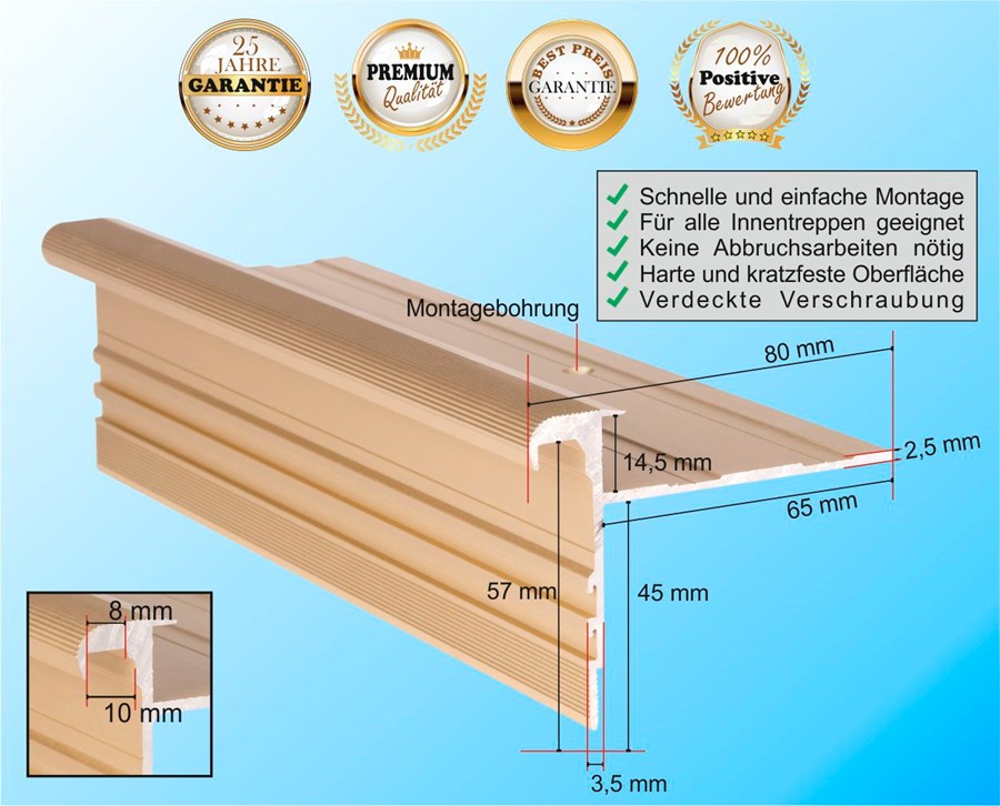 Treppenprofil Standard 14,5 mm / Aluminium in Messing-Sand